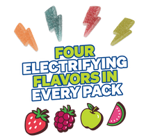Assorted Flavors Sour Strikes - Four electrifying flavors in every pack: Strawberry, Raspberry, Green Apple, Watermelon - USGM2009-12X - USGM1007-9X - USGM2005 - USGM3007-BX - USGM2011